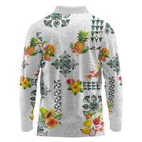 Hawaiian Quilts Long Sleeve Polo Shirt Tropical Fruits and Plants