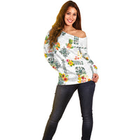 Hawaiian Quilts Off Shoulder Sweater Tropical Fruits and Plants