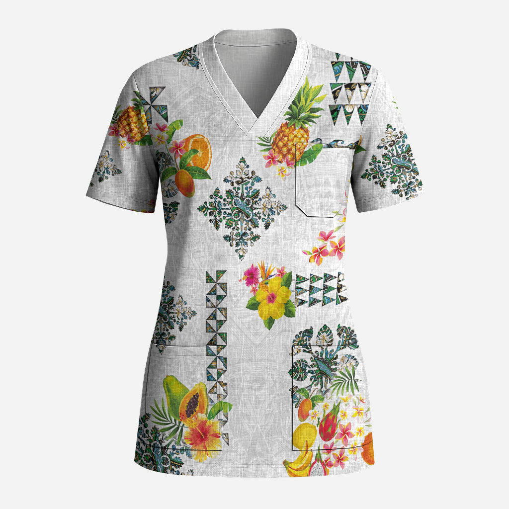 Hawaiian Quilts Scrub Top Tropical Fruits and Plants