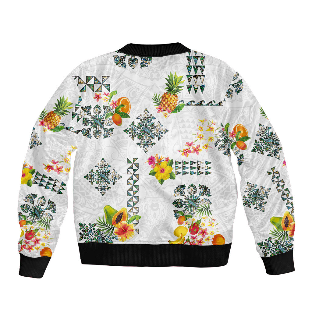 Hawaiian Quilts Sleeve Zip Bomber Jacket Tropical Fruits and Plants