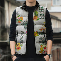 Hawaiian Quilts Sleeveless Puffer Jacket Tropical Fruits and Plants