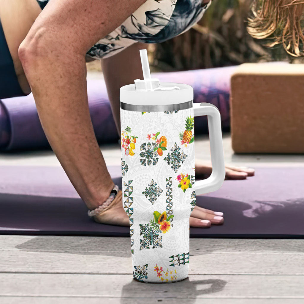 Hawaiian Quilts Tumbler With Handle Tropical Fruits and Plants