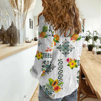 Hawaiian Quilts Women Casual Shirt Tropical Fruits and Plants