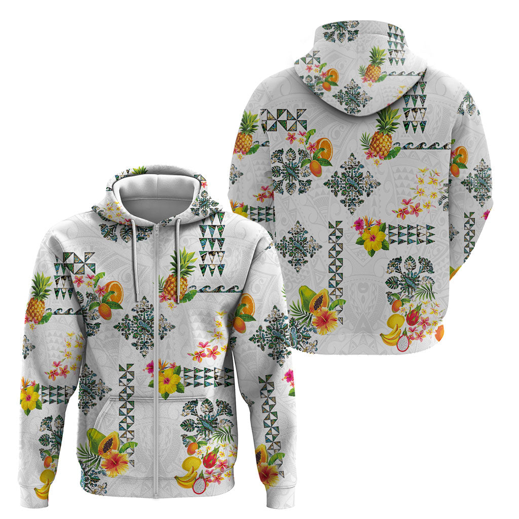 Hawaiian Quilts Zip Hoodie Tropical Fruits and Plants