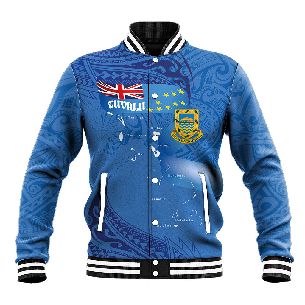 Tuvalu Heritage Baseball Jacket Map of the Islands and Polynesia Pattern