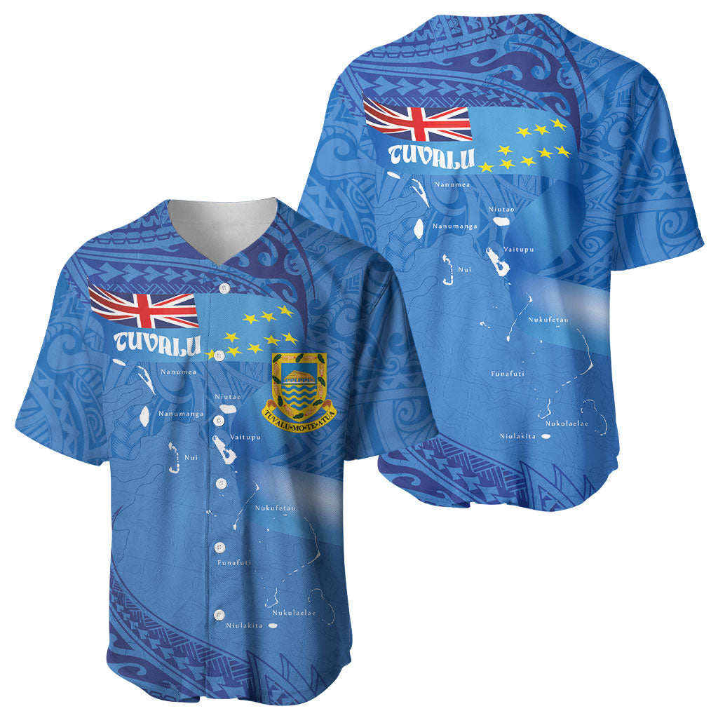 Tuvalu Heritage Baseball Jersey Map of the Islands and Polynesia Pattern