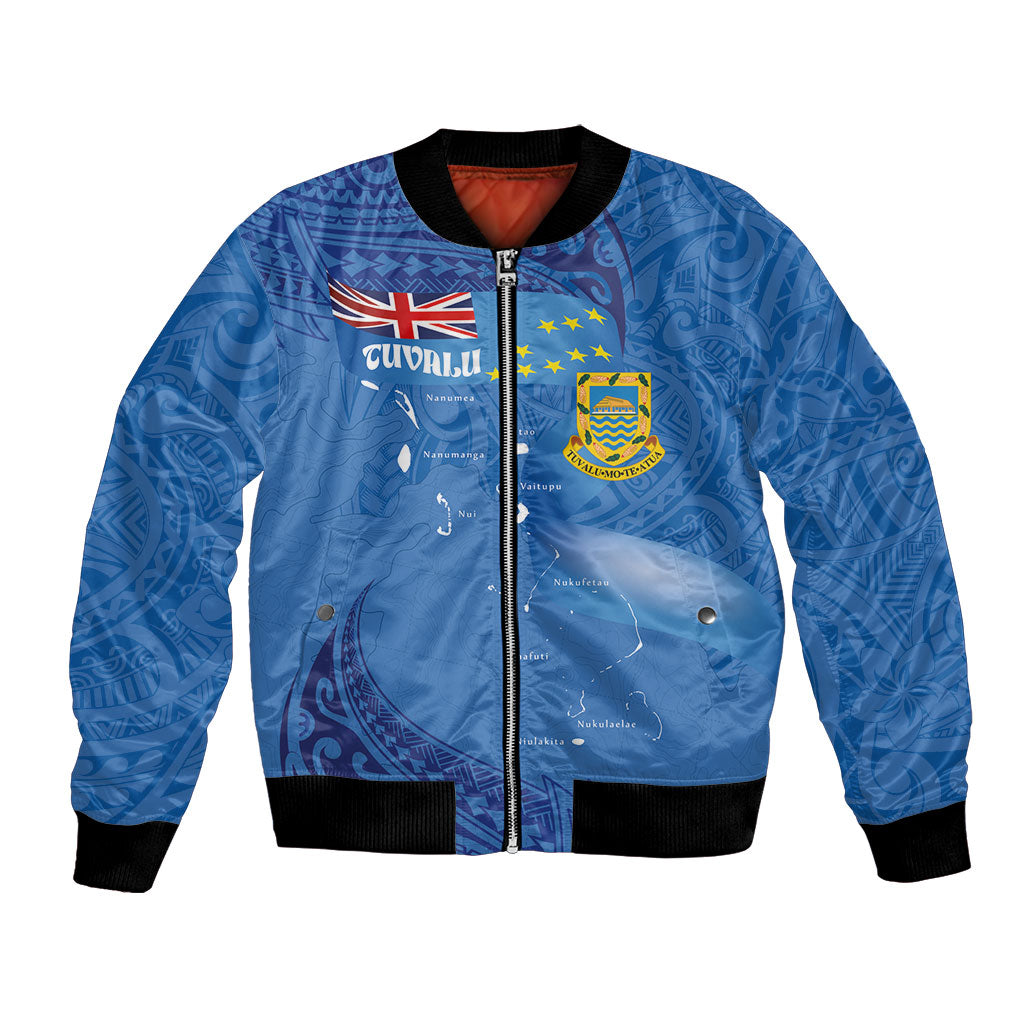 Tuvalu Heritage Bomber Jacket Map of the Islands and Polynesia Pattern LT03 Unisex Blue - Polynesian Pride