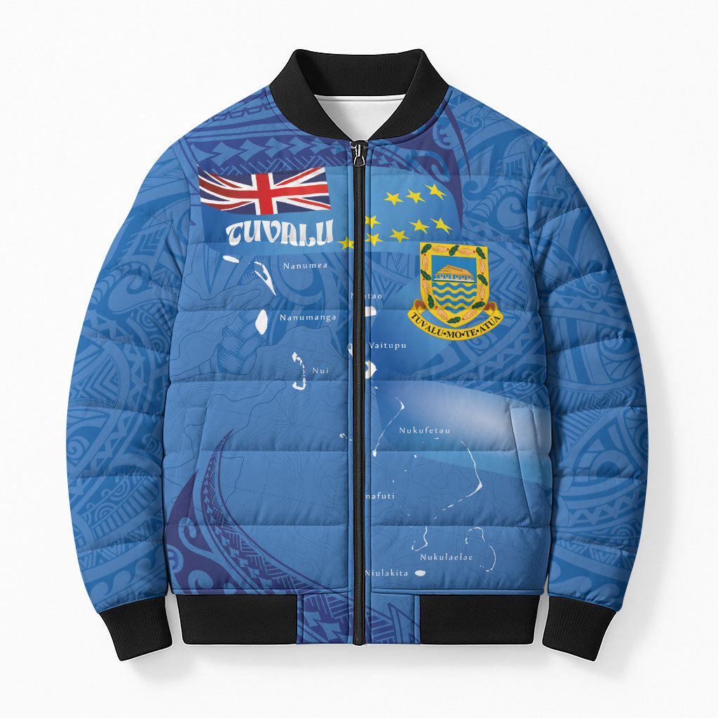 Tuvalu Heritage Bomber Puffer Jacket Map of the Islands and Polynesia Pattern