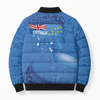 Tuvalu Heritage Bomber Puffer Jacket Map of the Islands and Polynesia Pattern