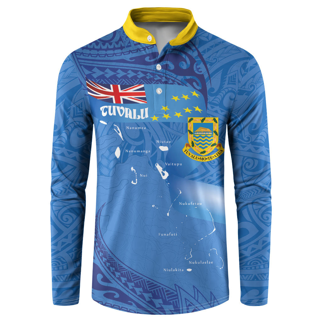 Tuvalu Heritage Button Sweatshirt Map of the Islands and Polynesia Pattern