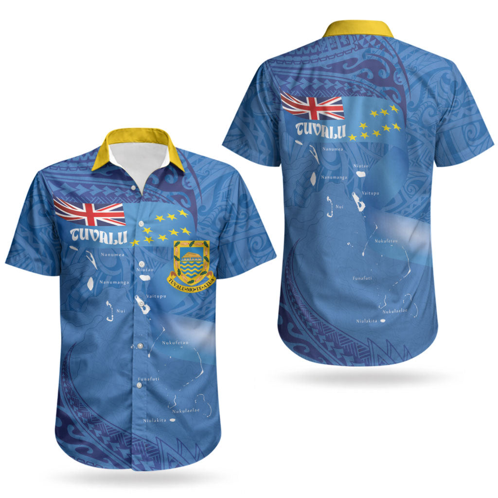 Tuvalu Heritage Couples Matching Puletasi and Hawaiian Shirt Map of the Islands and Polynesia Pattern