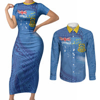 Tuvalu Heritage Couples Matching Short Sleeve Bodycon Dress and Long Sleeve Button Shirt Map of the Islands and Polynesia Pattern