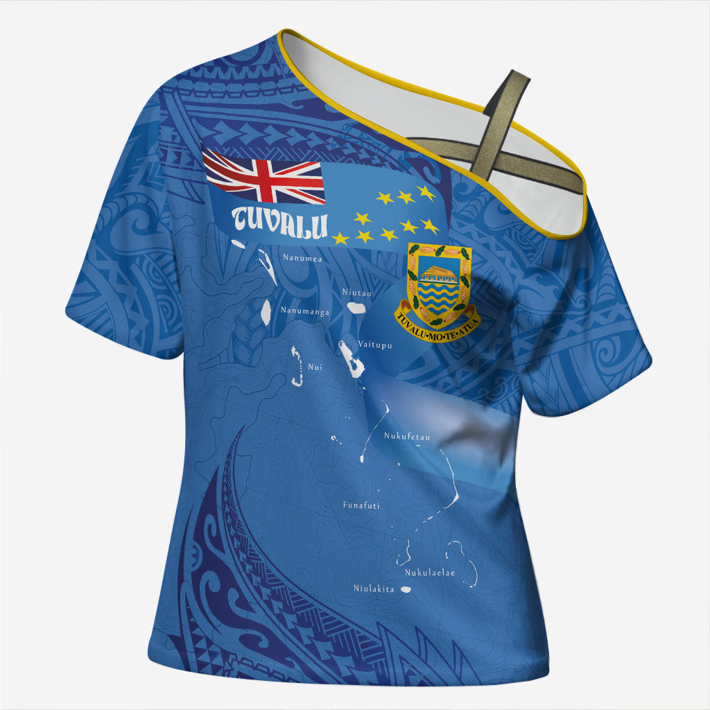 Tuvalu Heritage Cross Shoulder Shirt Map of the Islands and Polynesia Pattern