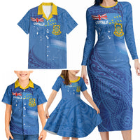 Tuvalu Heritage Family Matching Long Sleeve Bodycon Dress and Hawaiian Shirt Map of the Islands and Polynesia Pattern