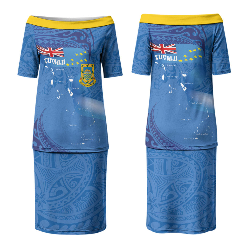 Tuvalu Heritage Family Matching Puletasi and Hawaiian Shirt Map of the Islands and Polynesia Pattern