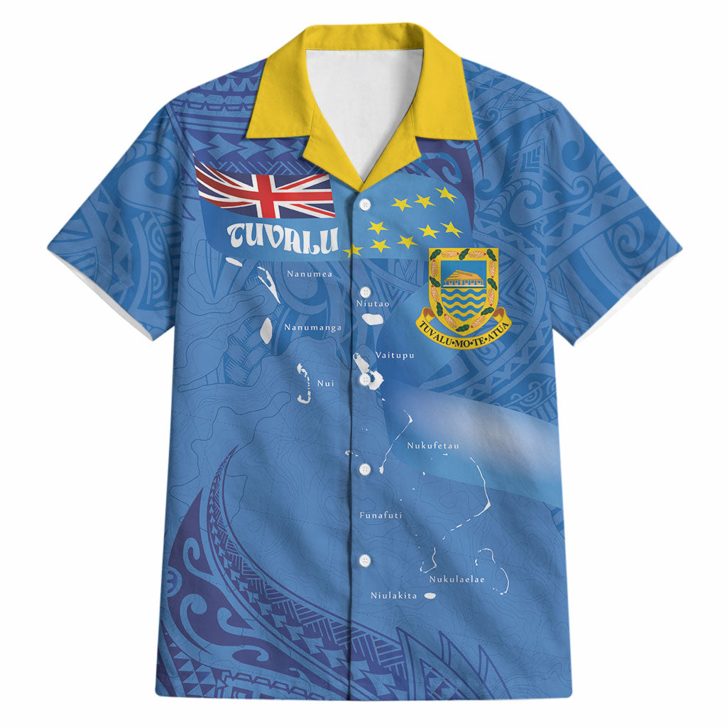 Tuvalu Heritage Hawaiian Shirt Map of the Islands and Polynesia Pattern