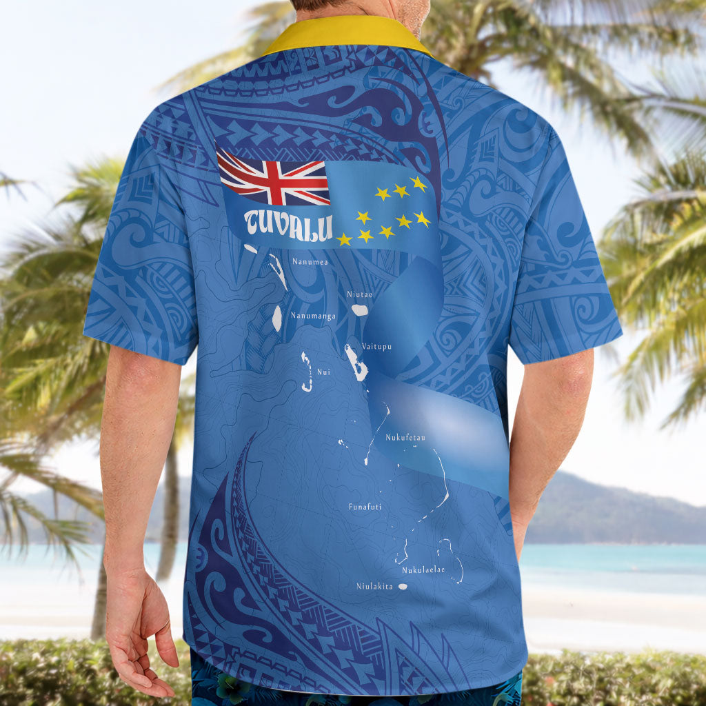 Tuvalu Heritage Hawaiian Shirt Map of the Islands and Polynesia Pattern