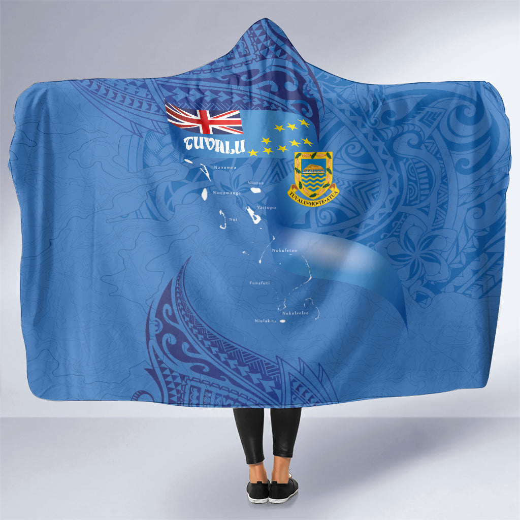 Tuvalu Heritage Hooded Blanket Map of the Islands and Polynesia Pattern