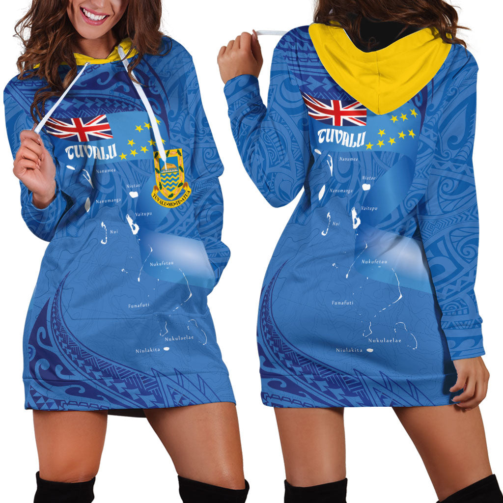 Tuvalu Heritage Hoodie Dress Map of the Islands and Polynesia Pattern