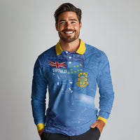 Tuvalu Heritage Long Sleeve Polo Shirt Map of the Islands and Polynesia Pattern