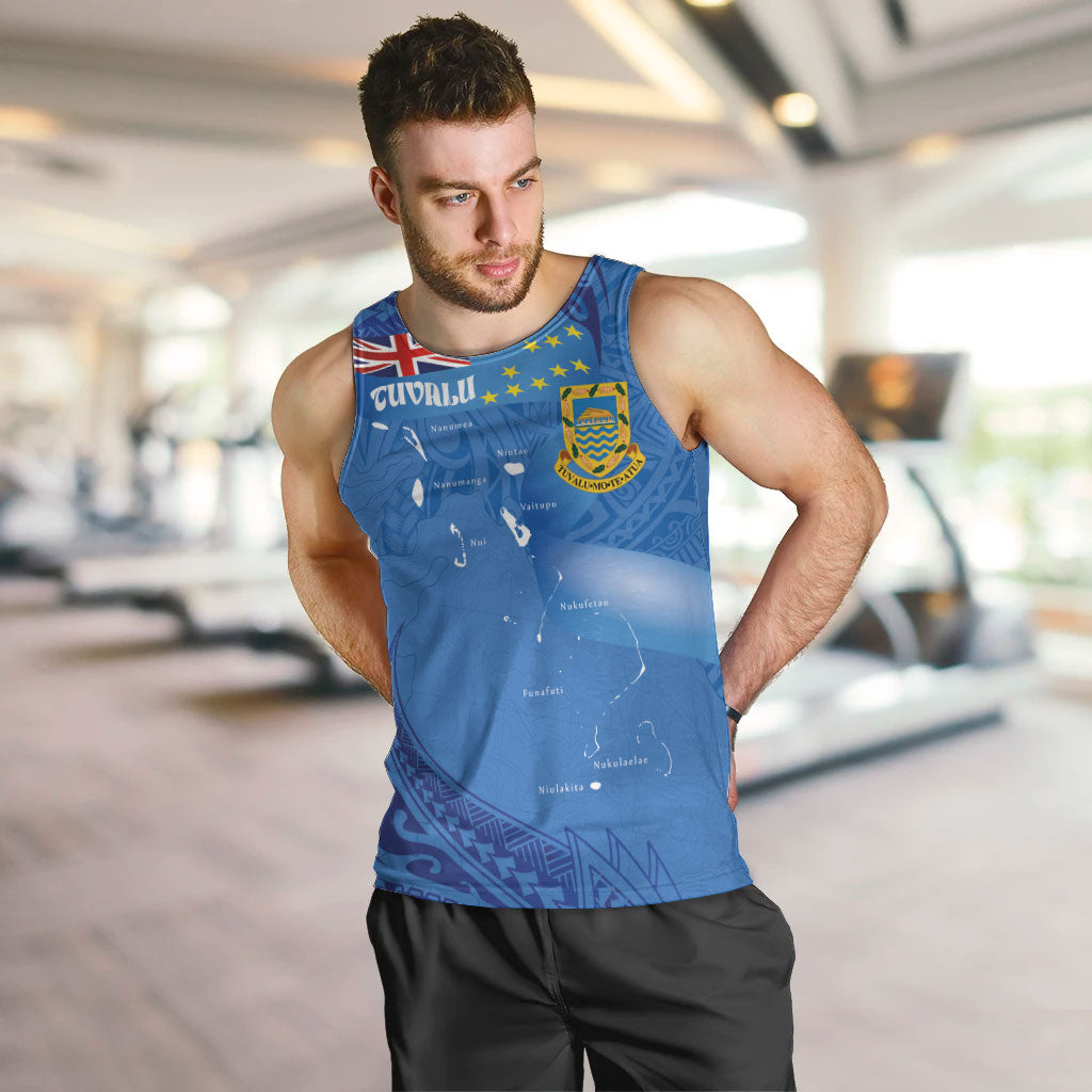 Tuvalu Heritage Men Tank Top Map of the Islands and Polynesia Pattern
