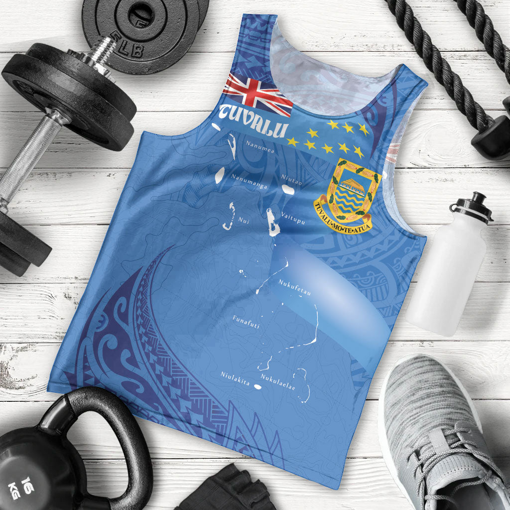 Tuvalu Heritage Men Tank Top Map of the Islands and Polynesia Pattern