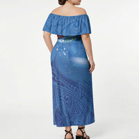 Tuvalu Heritage Off Shoulder Maxi Dress Map of the Islands and Polynesia Pattern
