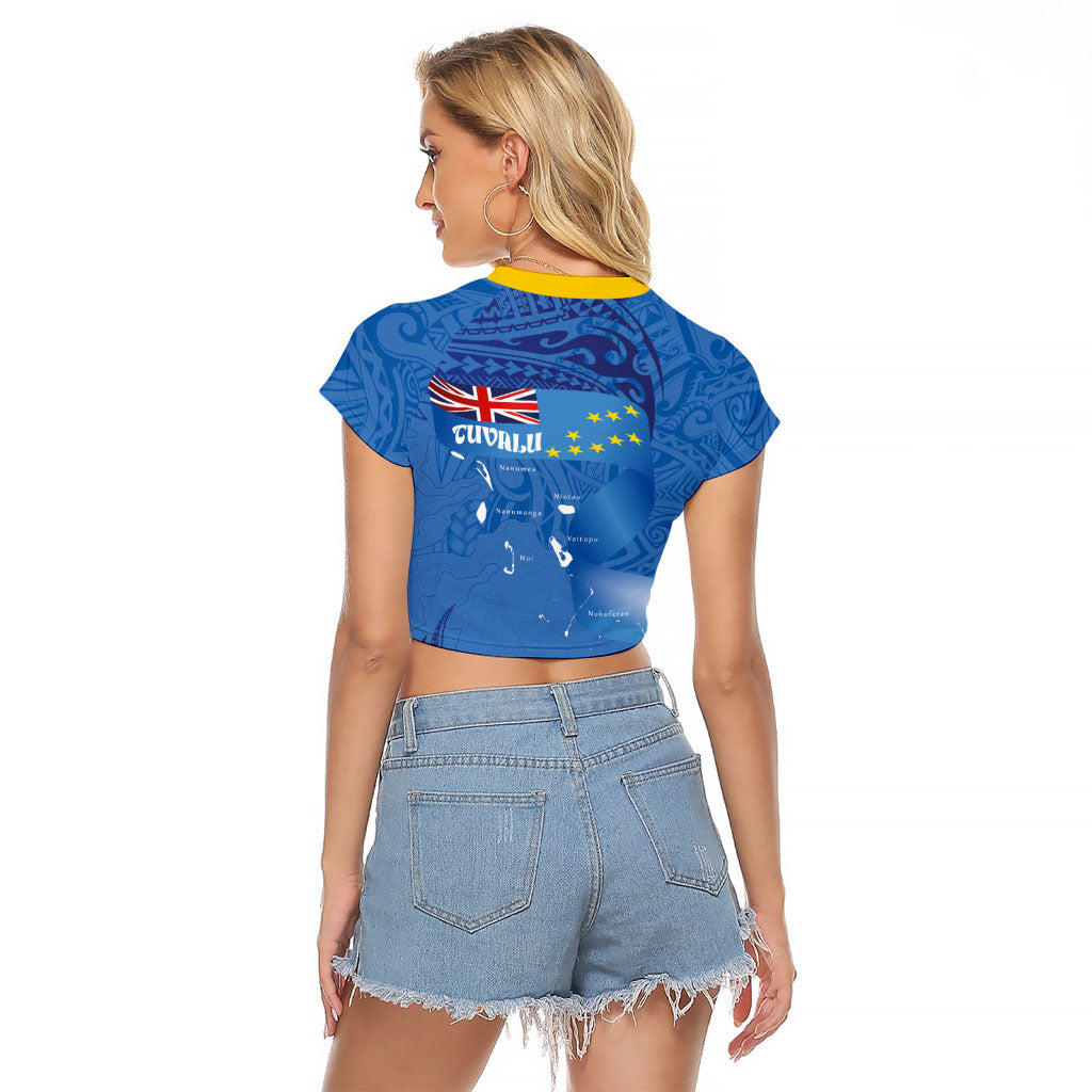 Tuvalu Heritage Raglan Cropped T Shirt Map of the Islands and Polynesia Pattern