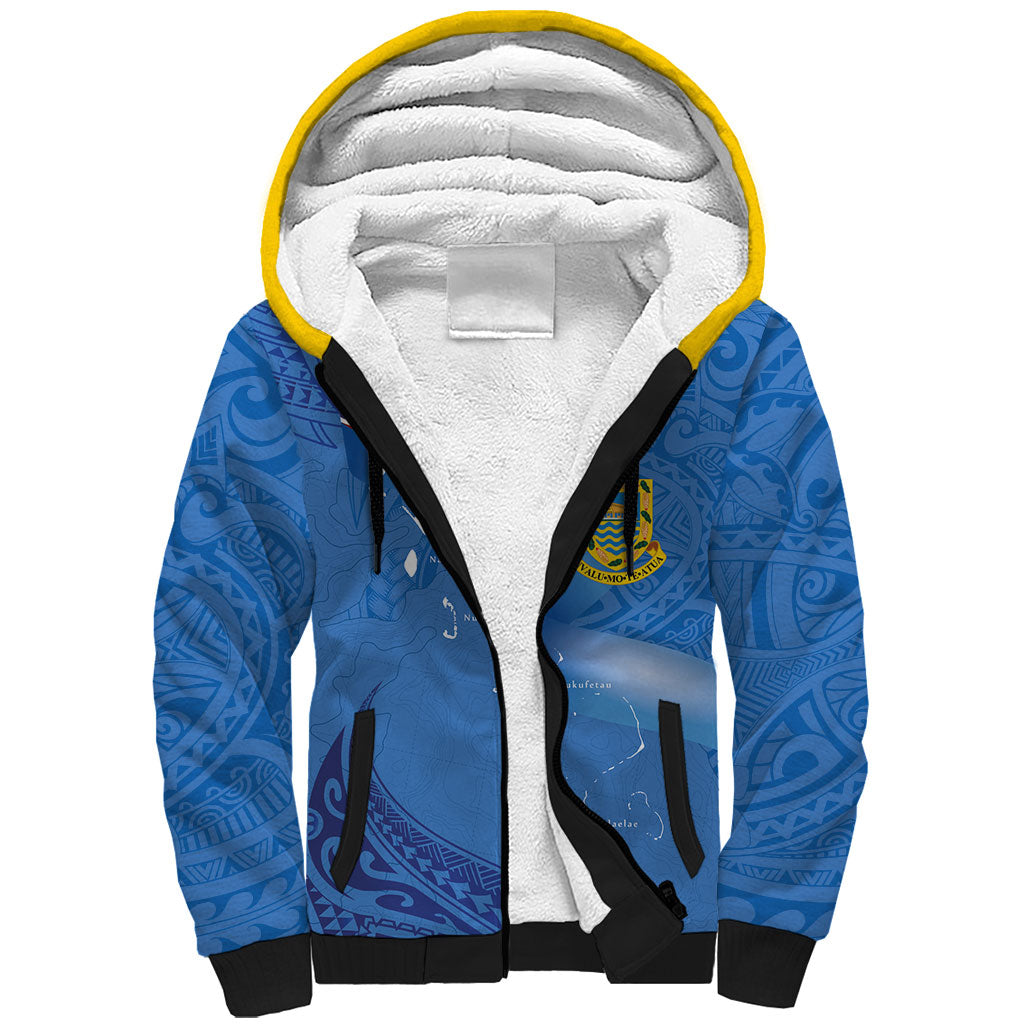 Tuvalu Heritage Sherpa Hoodie Map of the Islands and Polynesia Pattern