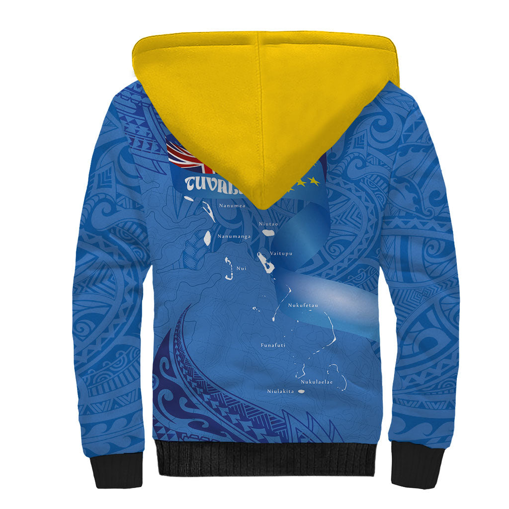 Tuvalu Heritage Sherpa Hoodie Map of the Islands and Polynesia Pattern