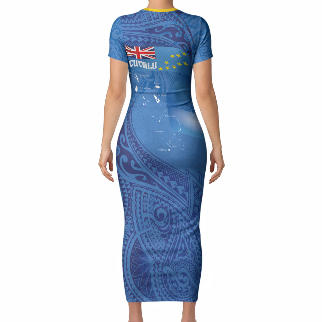 Tuvalu Heritage Short Sleeve Bodycon Dress Map of the Islands and Polynesia Pattern