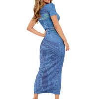 Tuvalu Heritage Short Sleeve Bodycon Dress Map of the Islands and Polynesia Pattern