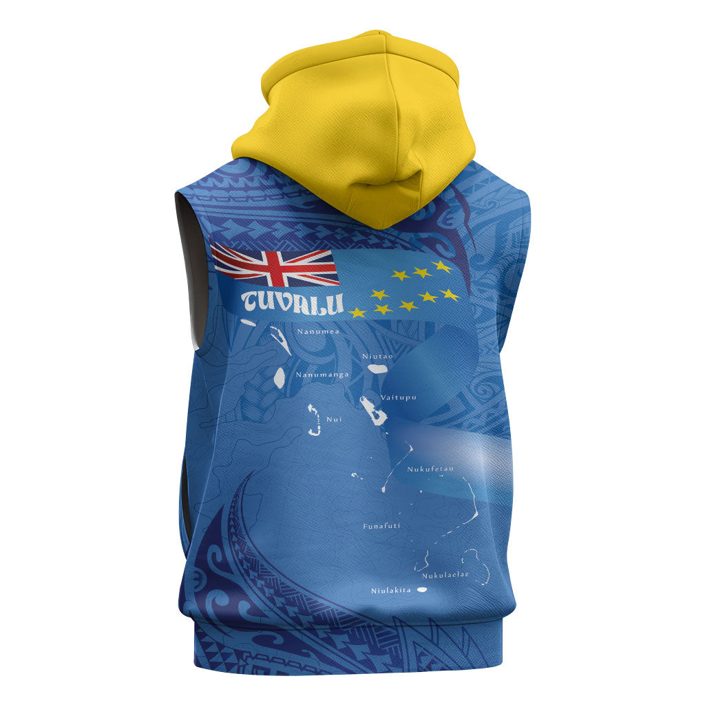 Tuvalu Heritage Sleeveless Zip Hoodie Map of the Islands and Polynesia Pattern