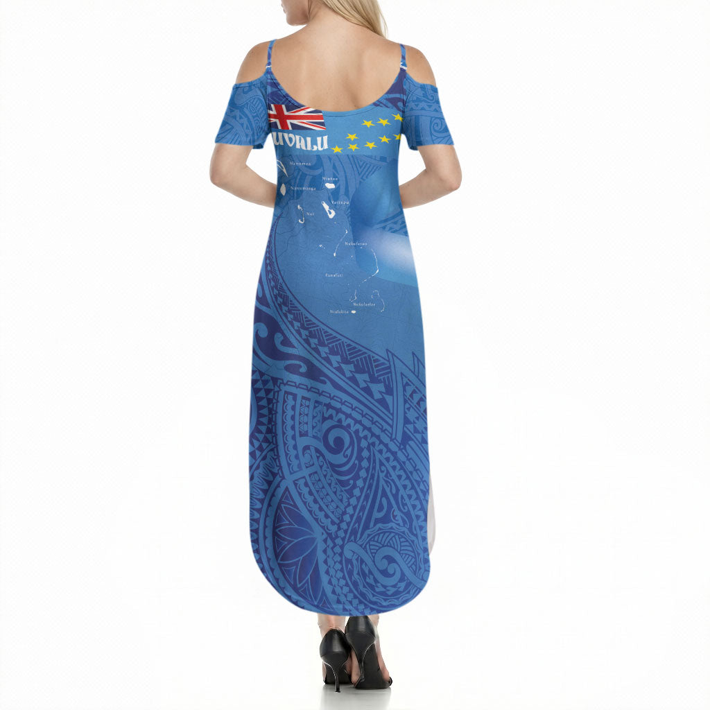 Tuvalu Heritage Summer Maxi Dress Map of the Islands and Polynesia Pattern