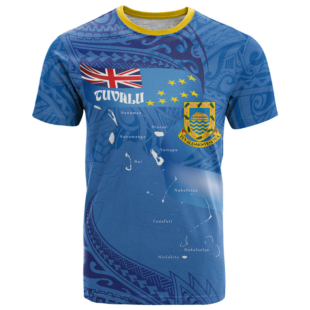 Tuvalu Heritage T Shirt Map of the Islands and Polynesia Pattern