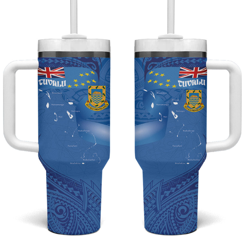 Tuvalu Heritage Tumbler With Handle Map of the Islands and Polynesia Pattern