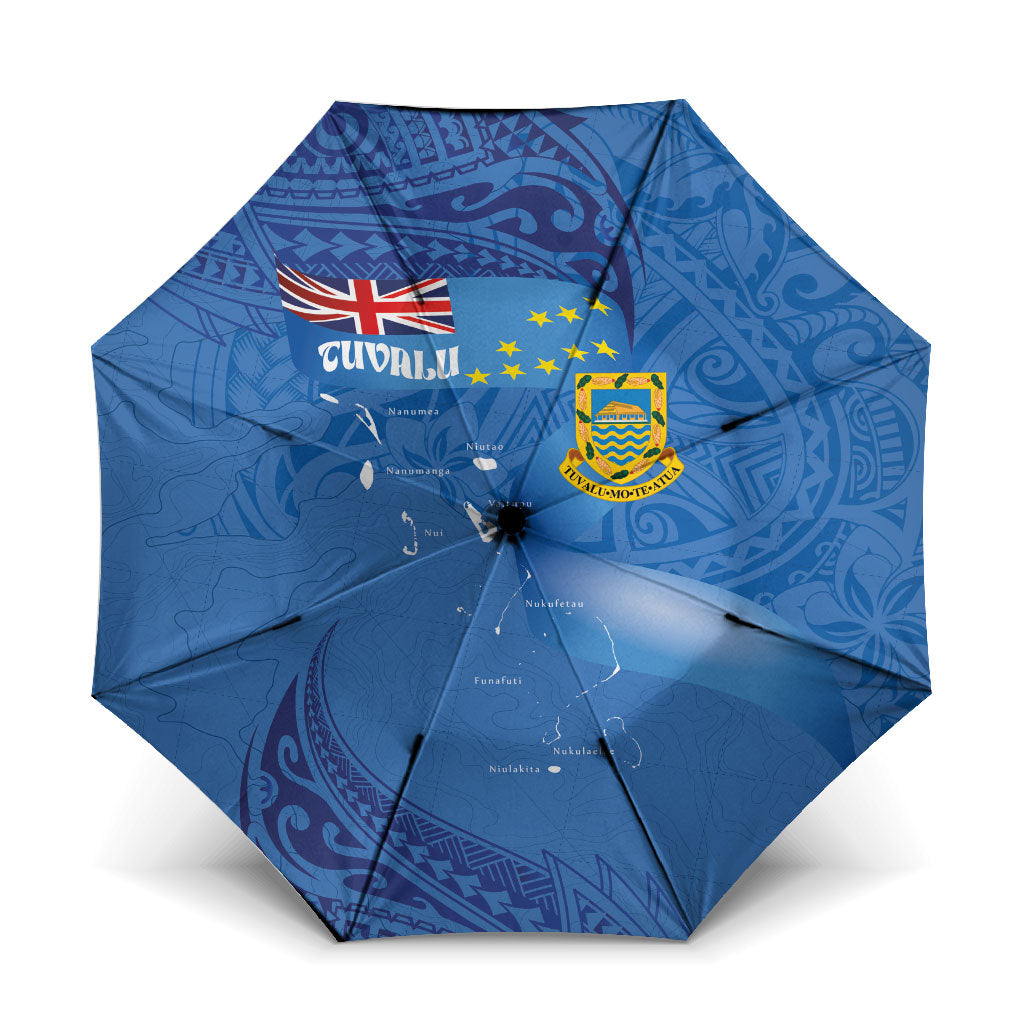 Tuvalu Heritage Umbrella Map of the Islands and Polynesia Pattern