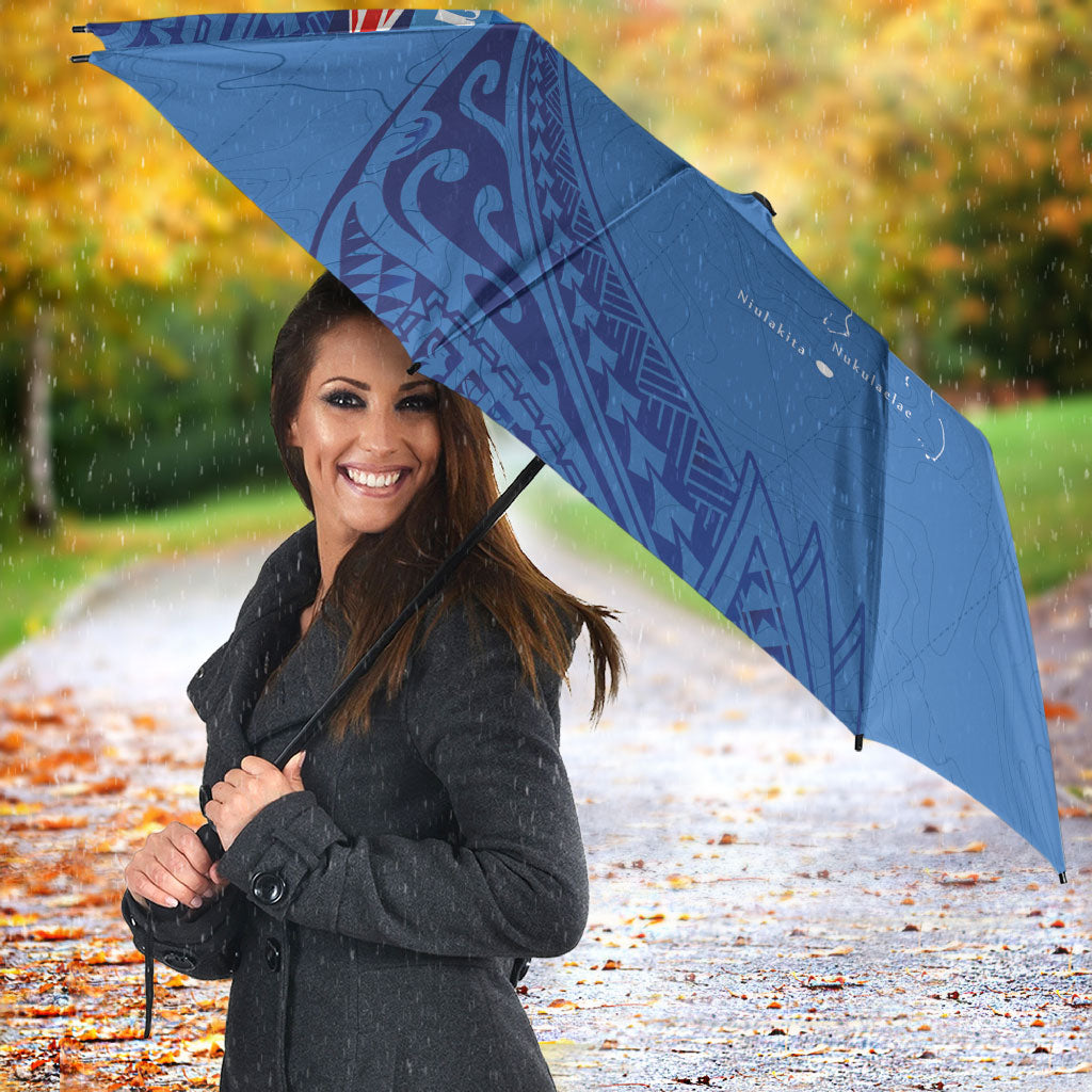 Tuvalu Heritage Umbrella Map of the Islands and Polynesia Pattern