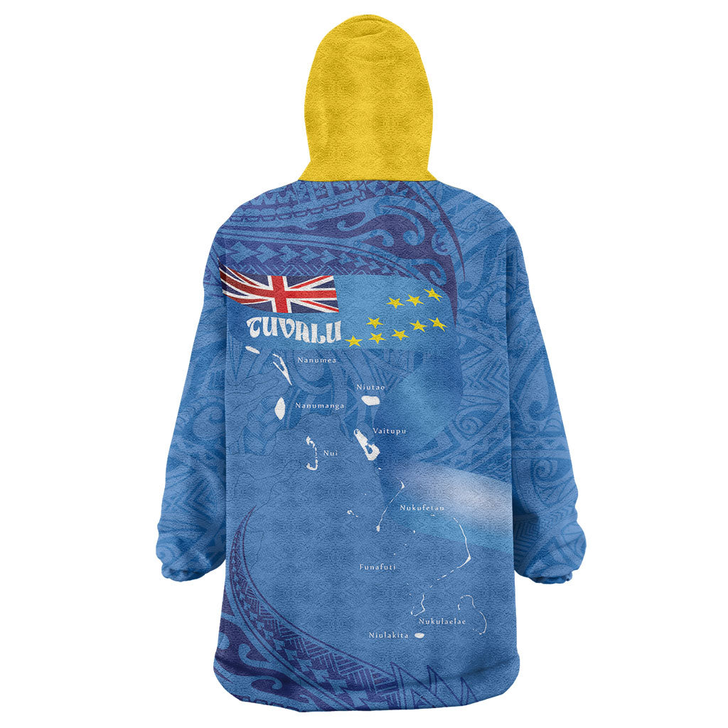 Tuvalu Heritage Wearable Blanket Hoodie Map of the Islands and Polynesia Pattern