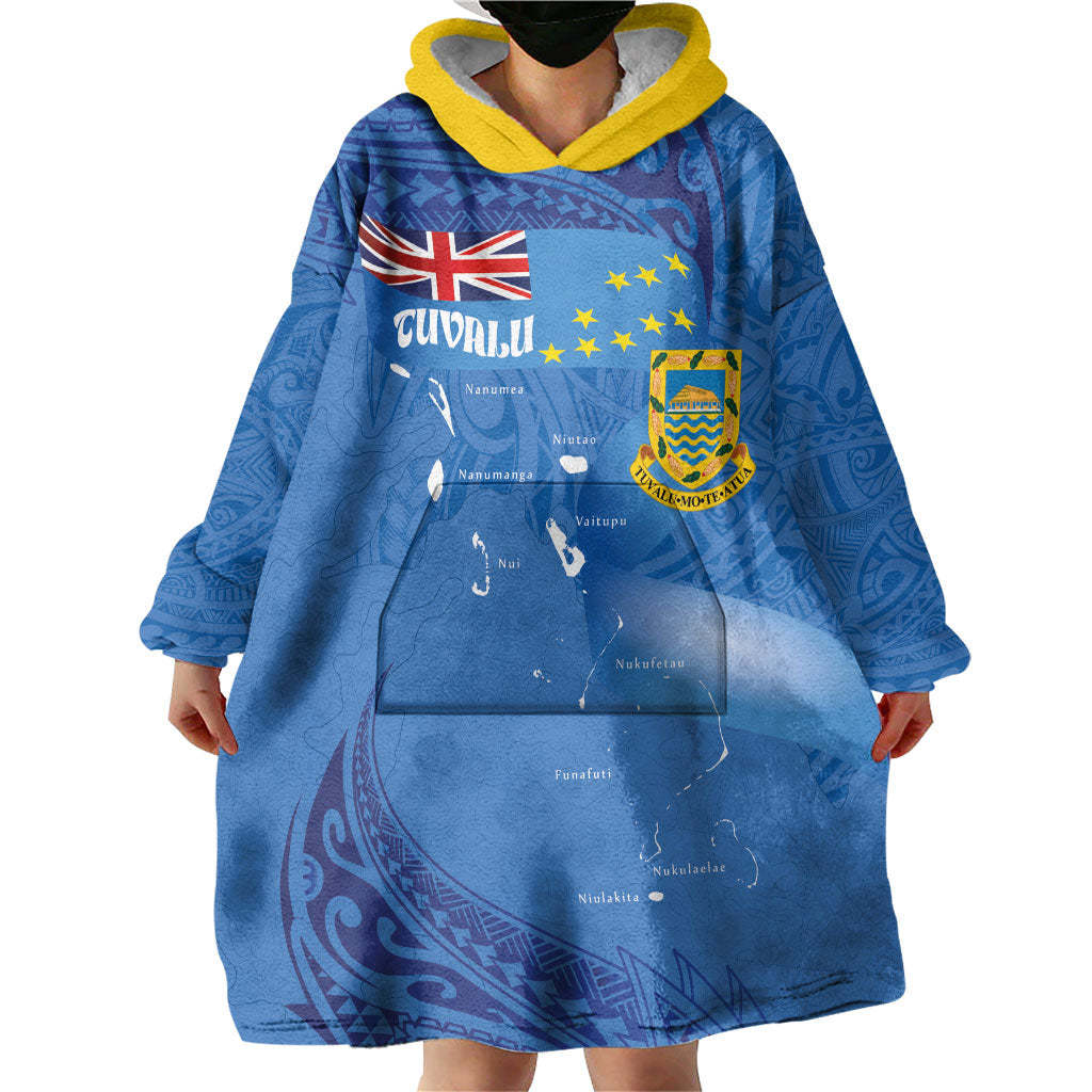 Tuvalu Heritage Wearable Blanket Hoodie Map of the Islands and Polynesia Pattern