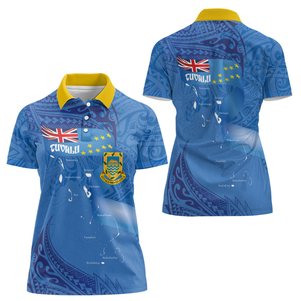 Tuvalu Heritage Women Polo Shirt Map of the Islands and Polynesia Pattern