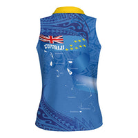 Tuvalu Heritage Women Sleeveless Polo Shirt Map of the Islands and Polynesia Pattern