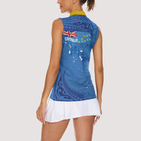 Tuvalu Heritage Women Sleeveless Polo Shirt Map of the Islands and Polynesia Pattern