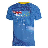 Tuvalu Heritage Women V-Neck T-Shirt Map of the Islands and Polynesia Pattern