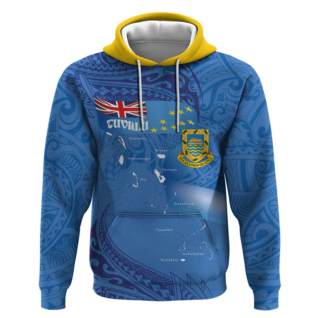 Tuvalu Heritage Zip Hoodie Map of the Islands and Polynesia Pattern