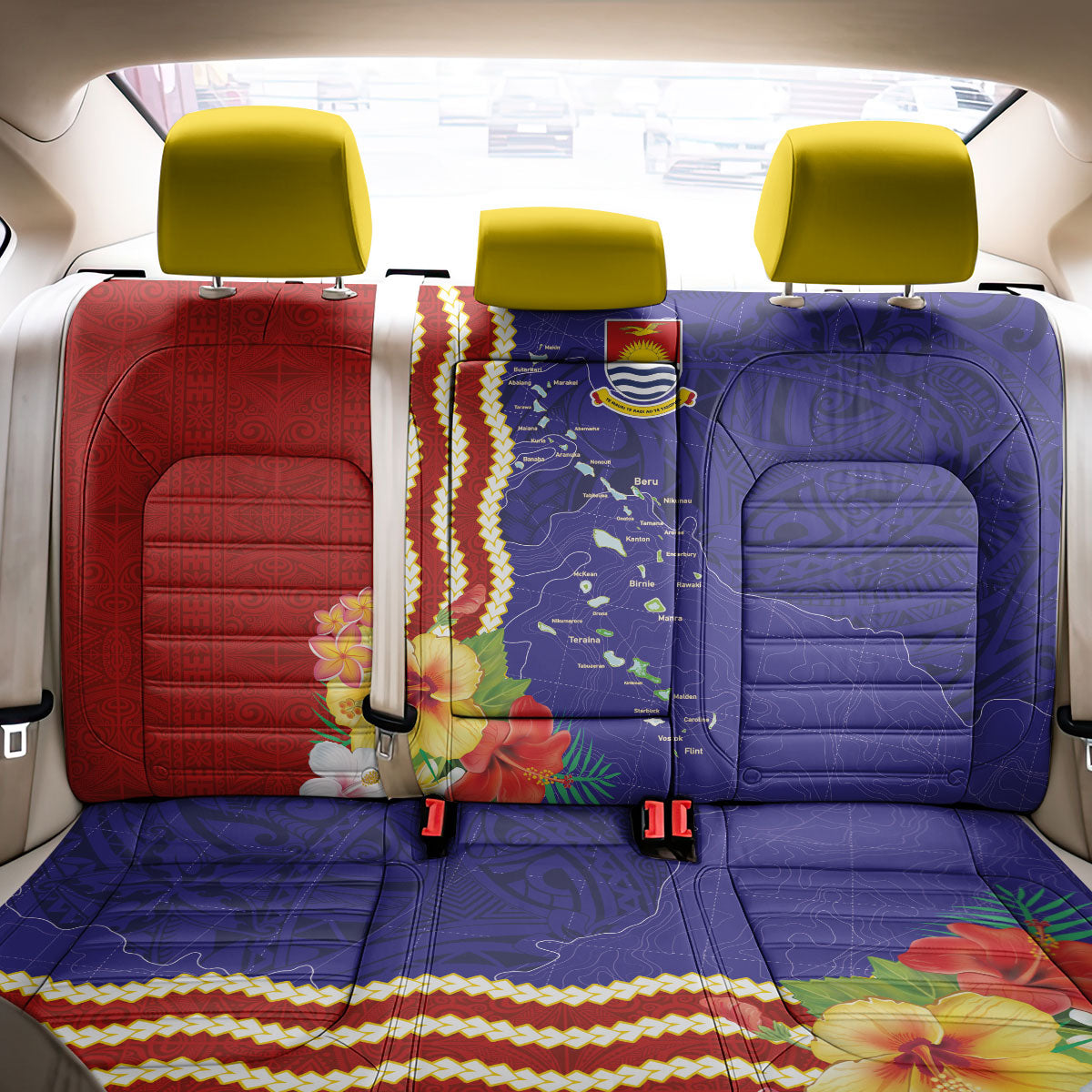 Kiribati Heritage Back Car Seat Cover Map of the Islands and Polynesia Pattern