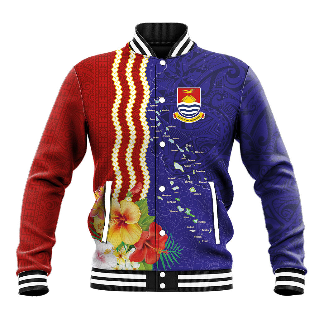 Kiribati Heritage Baseball Jacket Map of the Islands and Polynesia Pattern