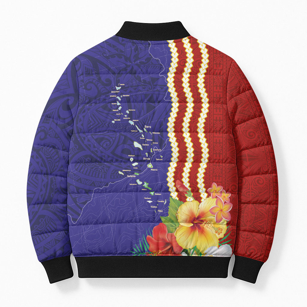 Kiribati Heritage Bomber Puffer Jacket Map of the Islands and Polynesia Pattern