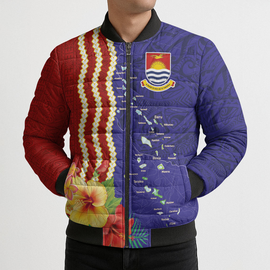 Kiribati Heritage Bomber Puffer Jacket Map of the Islands and Polynesia Pattern
