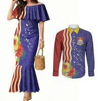 Kiribati Heritage Couples Matching Mermaid Dress and Long Sleeve Button Shirt Map of the Islands and Polynesia Pattern